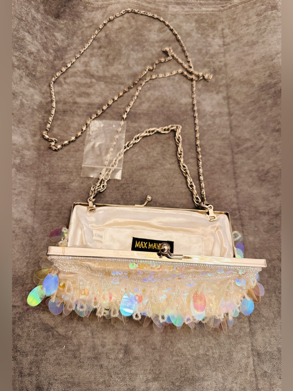 Iridescent Sequin Beaded Evening 3 in 1 bag- Pearl White*Max Mayer*VTG*Y2K